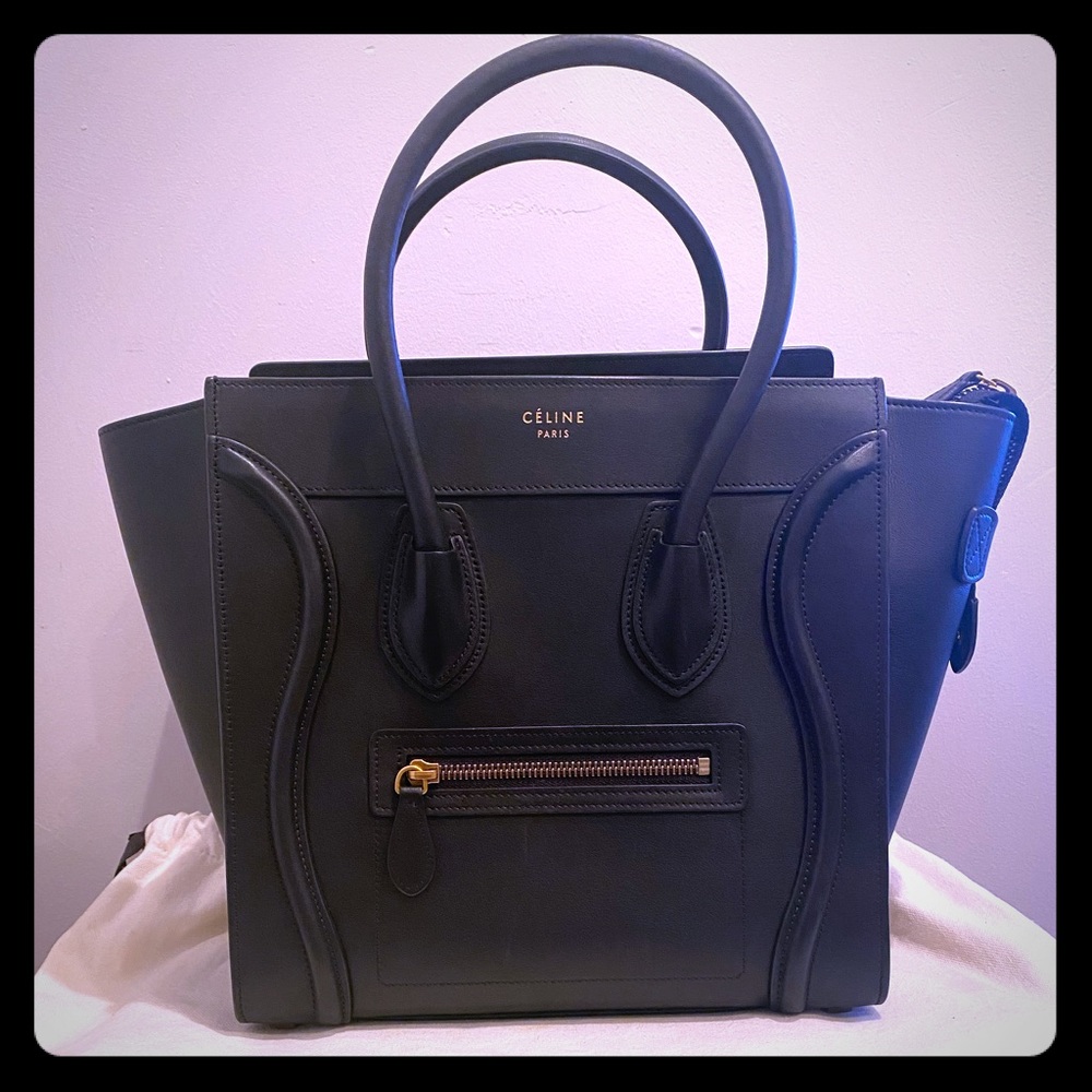 Celine Micro luggage black lamb skin gold hardware